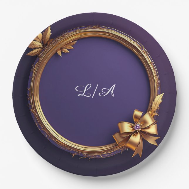 Gold Wreath Frame With Leaves Paper Plates (Front)