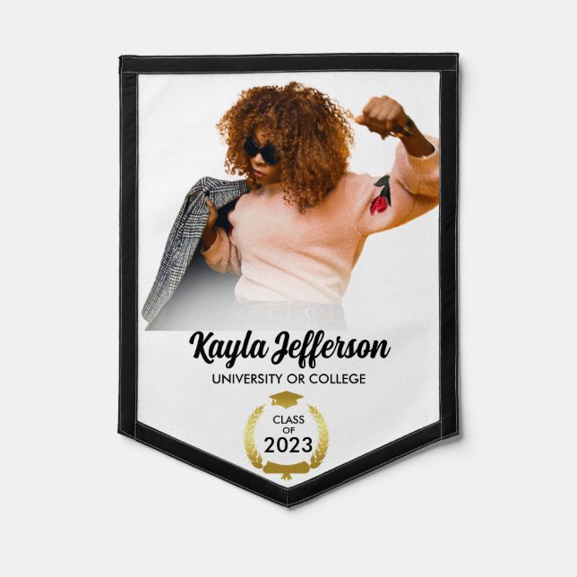 Gold Wreath Grad Custom Name Class 2023 Graduation Pennant (Front)