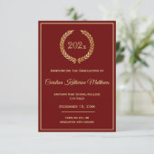 Gold Wreath Maroon Graduation Announcement (Standing Front)