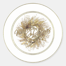 Gold Wreath Merry Christmas Stickers