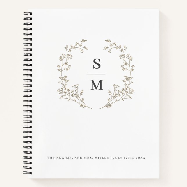 Gold Wreath Modern Elegant Wedding Planning Notebook (Front)