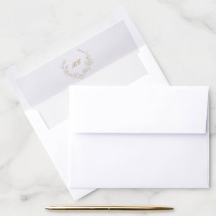 Gold Wreath Monogram Elegant Wedding Envelope Liner