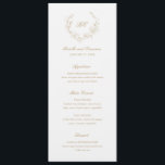 Gold Wreath Monogram Elegant Wedding Menu<br><div class="desc">Elegant wedding menu featuring a clean and timeless design with your monogram inside of a wreath crest.</div>