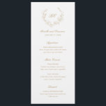 Gold Wreath Monogram Elegant Wedding Menu<br><div class="desc">Elegant wedding menu featuring a clean and timeless design with your monogram inside of a wreath crest.</div>