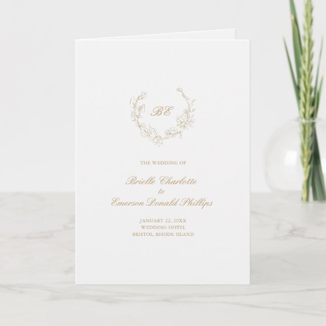 Gold Wreath Monogram Elegant Wedding Program (Front)