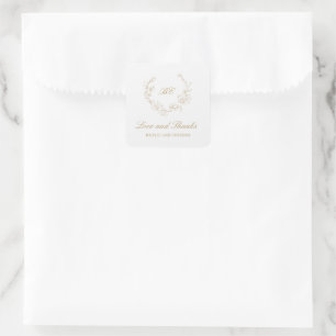 Gold Wreath Monogram Elegant Wedding Square Sticker