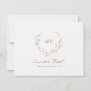 Gold Wreath Monogram Elegant Wedding Thank You Card