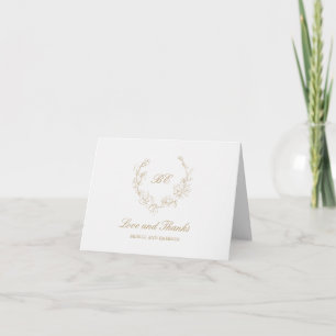 Gold Wreath Monogram Elegant Wedding Thank You Card