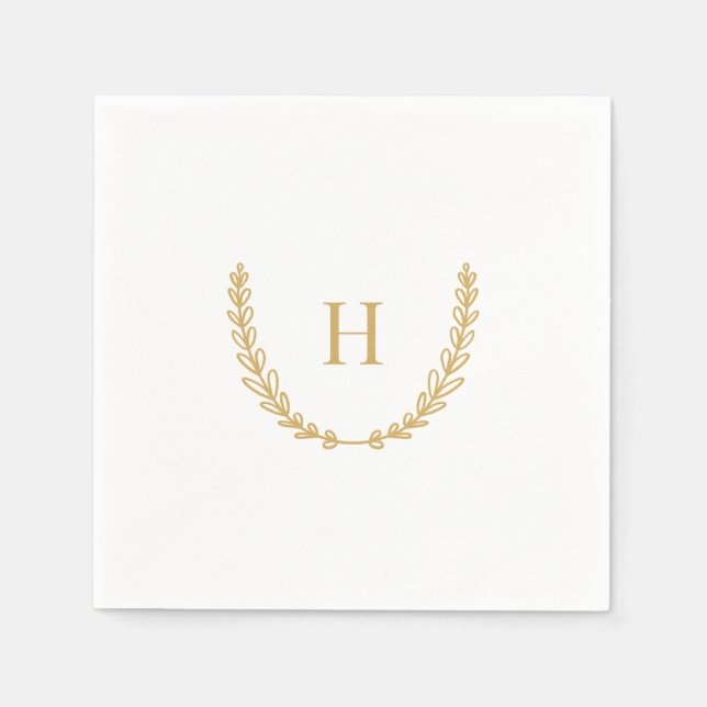 Gold Wreath Monogram Napkins (Front)