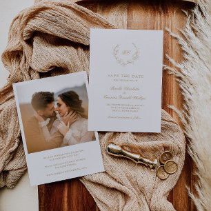 Gold Wreath Monogram Photo Elegant Wedding Save The Date