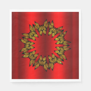 Gold Wreath on Red Christmas Napkins