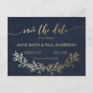 Gold wreath Save the Date Announcement Postcard