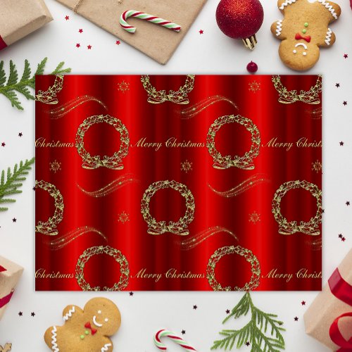 Gold Wreaths and Glitter Red Christmas Tissue Paper