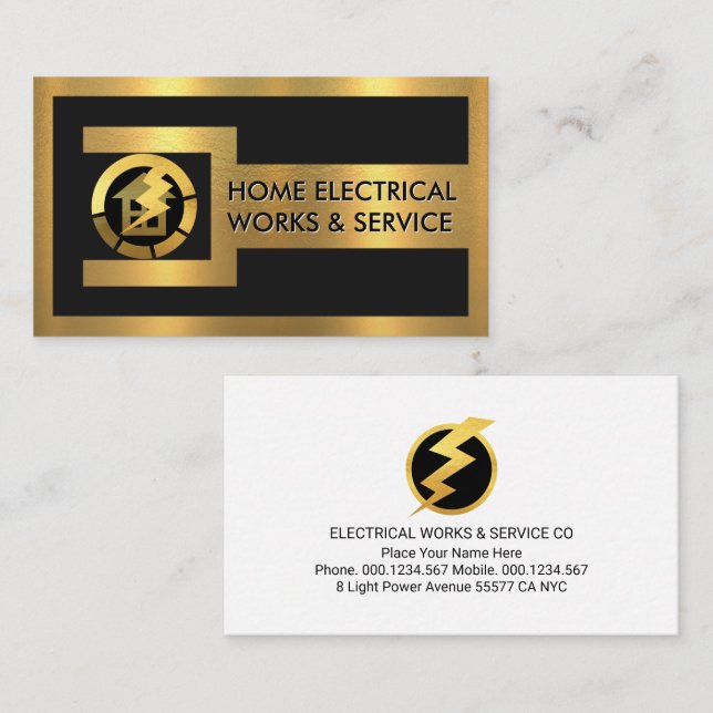 Gold Wrench Frame Electrical Engineer Business Card (Front/Back)