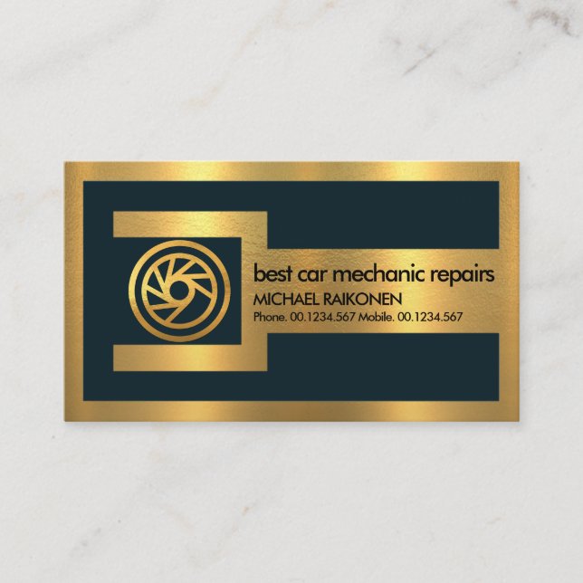 Gold Wrench Frame Gold Tire Automotive Mechanic Business Card (Front)