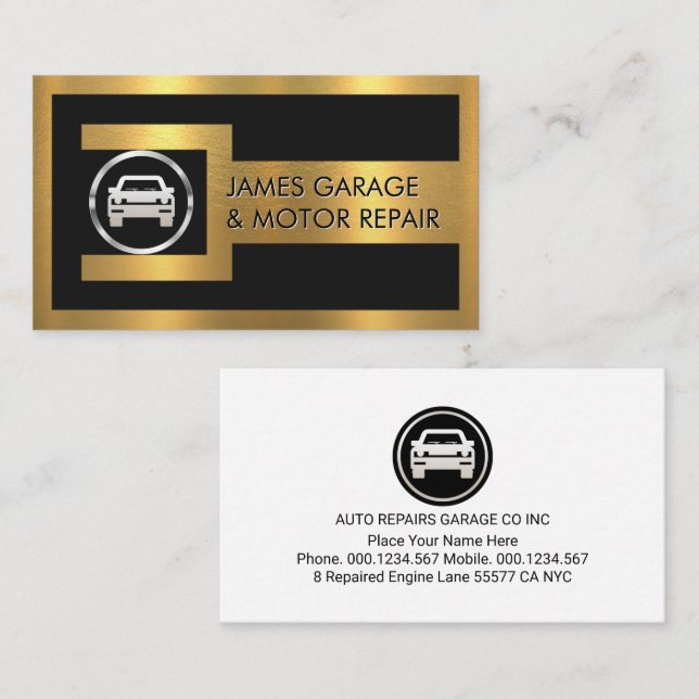 Gold Wrench Frame Silver Car Nut Logo Business Card (Front/Back)