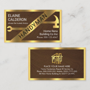 Gold Wrench Hammer Trapezium Frame Business Card