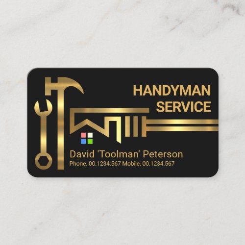 Gold Wrench Tools Rooftop Silhouette Business Card