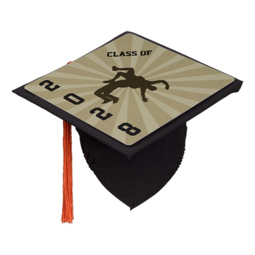 Gold Wrestlers Silhouette Personalized Graduation Cap Topper