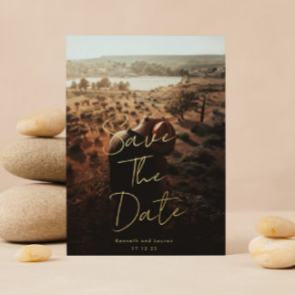 Gold Written Custom Names Photo Save The Date Foil Invitation