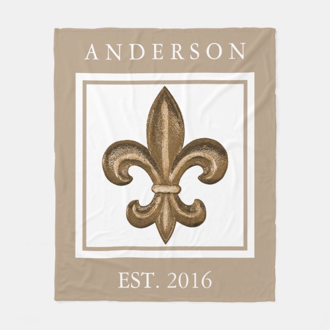 Gold Wrought Iron Fleur de Lis Personalized Fleece Blanket (Front)
