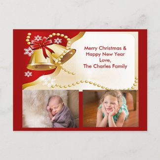 Gold XMas Bells, Beads and Snowflakes Postcard