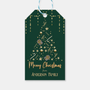 Gold Xmas Tree Emerald Green Merry Christmas  Gift Tags