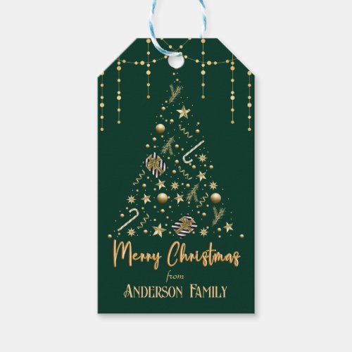 Gold Xmas Tree Emerald Green Merry Christmas  Gift Tags