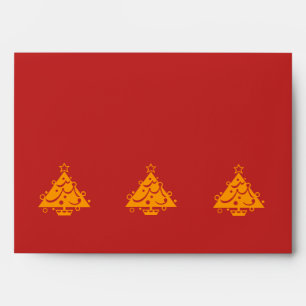 gold xmas tree graphic design red card envelope