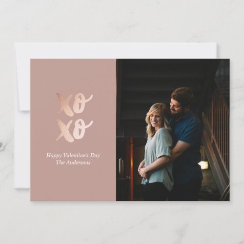 Gold XO XO Valentines day hugs and kisses Modern Holiday Card