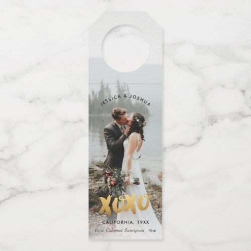 Gold XOXO Love Photo Engagement Congratulations Bottle Hanger Tag