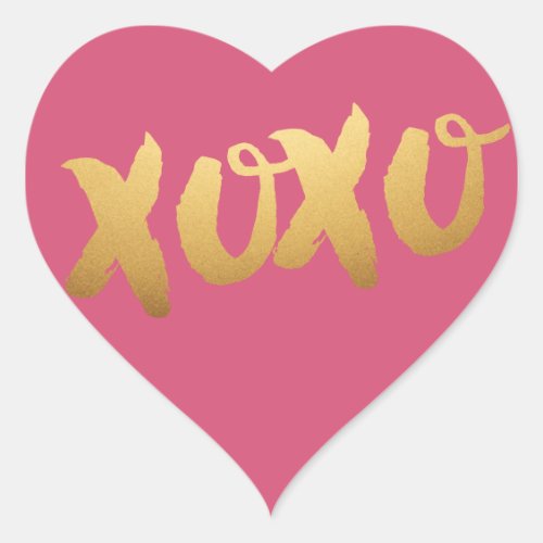 Gold XOXO love Pink Heart Stickers