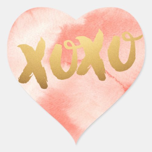 Gold XOXO love Pink watercolor Heart Stickers