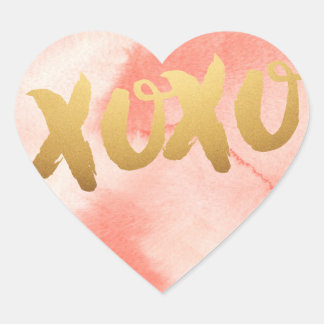 Gold XOXO love Pink watercolor Heart Stickers