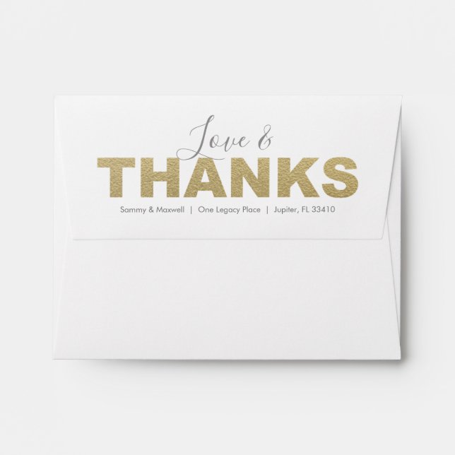 Gold XOXO Love & Thanks Return Address Envelopes (Back (Top Flap))