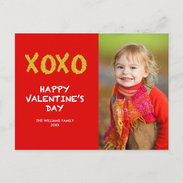 Gold XOXO | Valentine's Day Photo Postcard (Front)