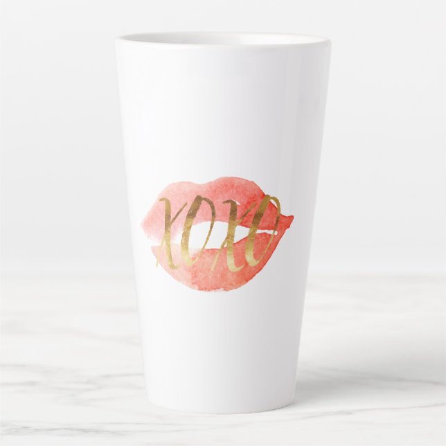 Gold XOXO Watercolor Lips Latte Mug (Front)