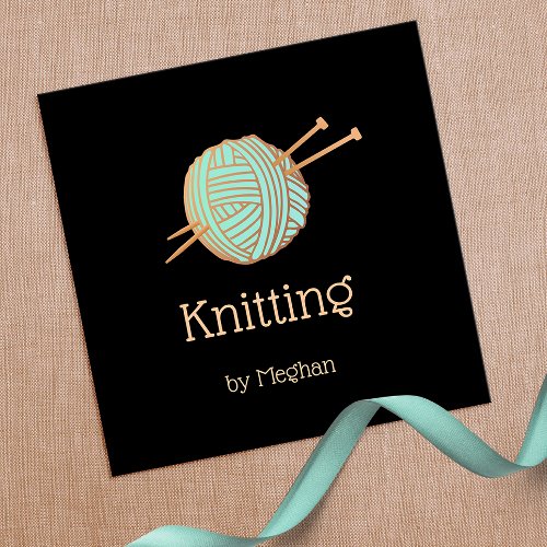 Gold Yarn Knitting Crochet Square Business Card