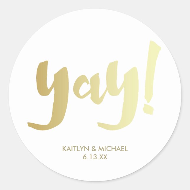 Gold Yay Glam Wedding Sticker (Front)