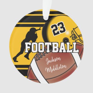 Gold Yellow and Black Personalize Football Ornament