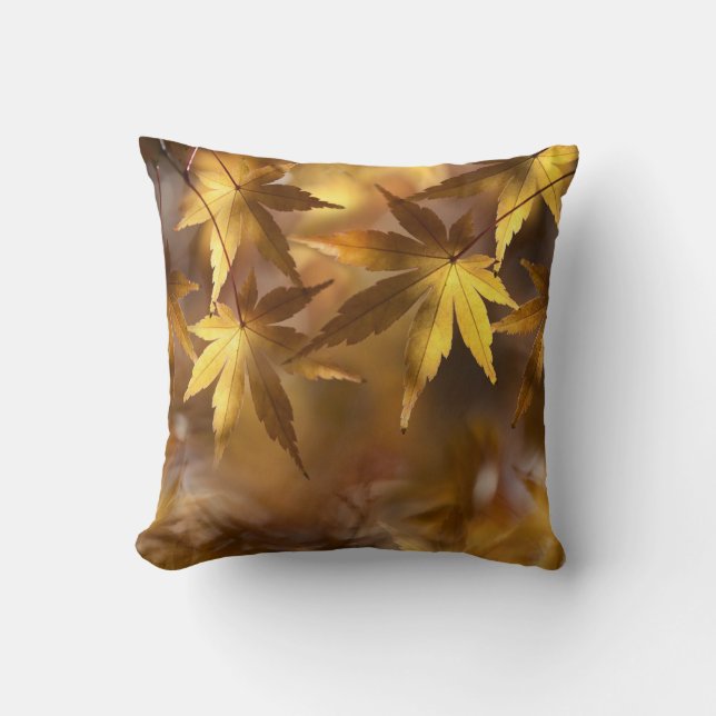 Gold Yellow Autumn Fall Maple Leaves Throw Pillow (Front)