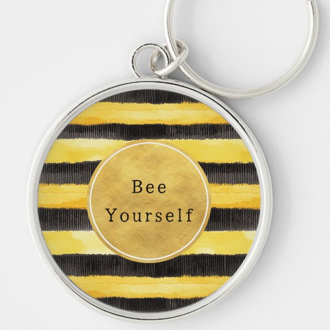 Gold Yellow Black Bee Stripes Keychain (Front)