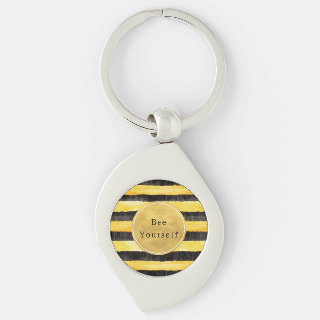 Gold Yellow Black Bee Stripes Keychain (Front)