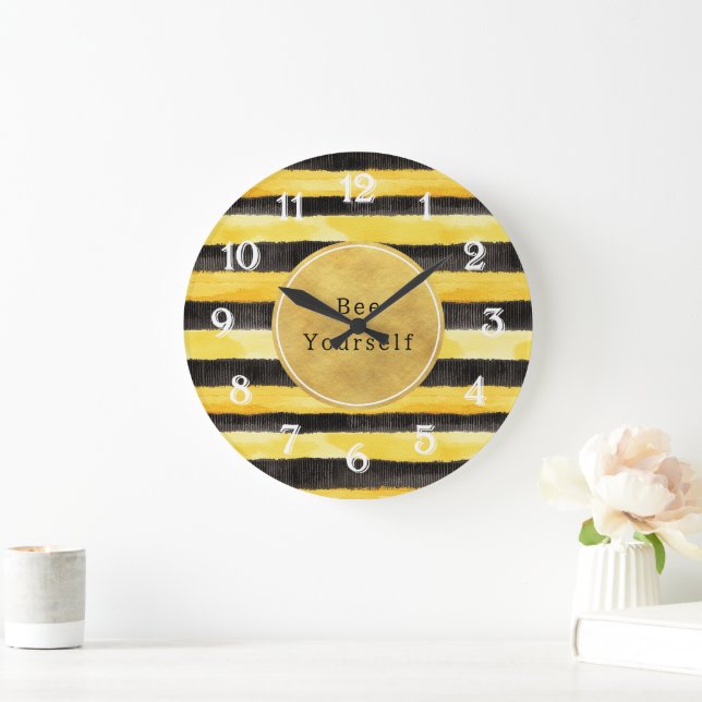 Gold Yellow Black Bee Stripes Large Clock (Home)