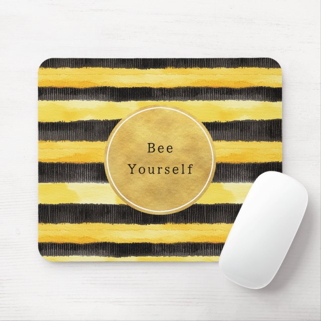 Gold Yellow Black Bee Stripes Mouse Pad (With Mouse)