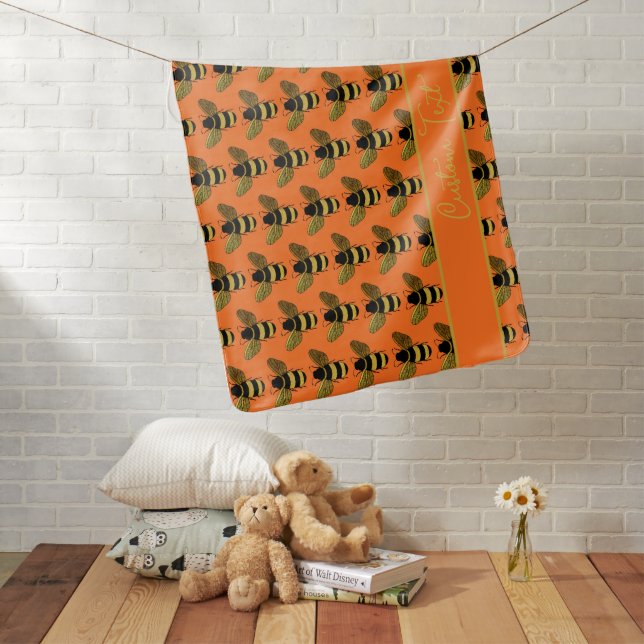 GOLD YELLOW BLACK BUMBLEBEE PATTERN ORANGE BEE  BABY BLANKET (In Situ)