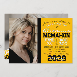 Gold Yellow & Black Graduation 2 Photo Invitation