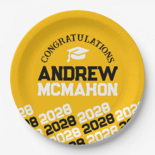 Gold Yellow & Black Half Repeat Grad Personalized Paper Plates