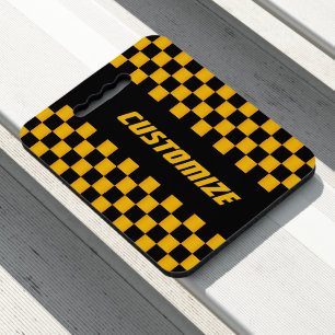 Gold Yellow & Black Race Car Checkerboard Design S Seat Cushion
