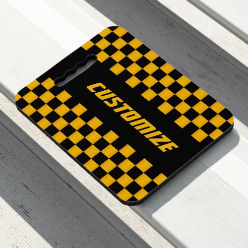 Gold Yellow  Black Race Car Checkerboard Design S Seat Cushion